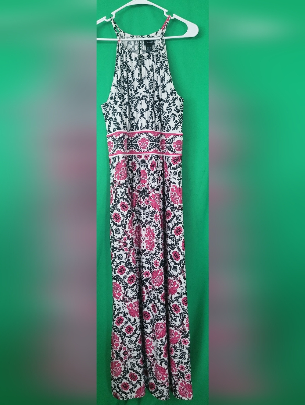 Floral Print Halter Maxi Dress Pink Black b. calm Women Size XL Sleeveless